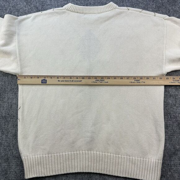 Vintage 90s Argyle Sweater Men Medium Cream Eddie Bauer - Picture 7 of 11